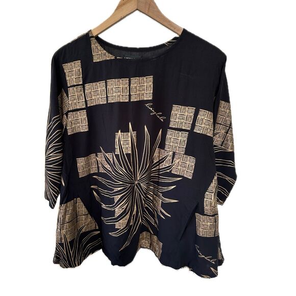 Living Hula Gold Neing Cabernet Lauhala Hawaiian Round Neck Blouse Top XS - Picture 2 of 10